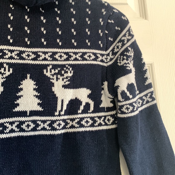 Reindeer Blue and White Knit Hooded Sweater - Picture 4 of 8